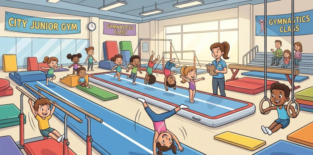 Children doing indoor gymnastics at a kids activity centre in Western Sydney