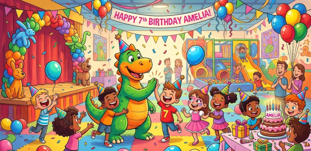 Indoor kids birthday party with superhero characters at KidsFun Hassall Grove Sydney