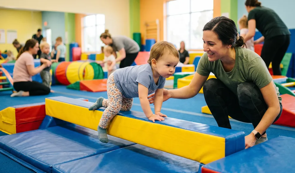 Toddler in gymnastics for kids class at indoor centre Western Sydney